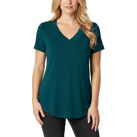 Market & Spruce Women’s Short Sleeve V-Neck Stretch Tee Green NWOT Size Small - Picture 1 of 7